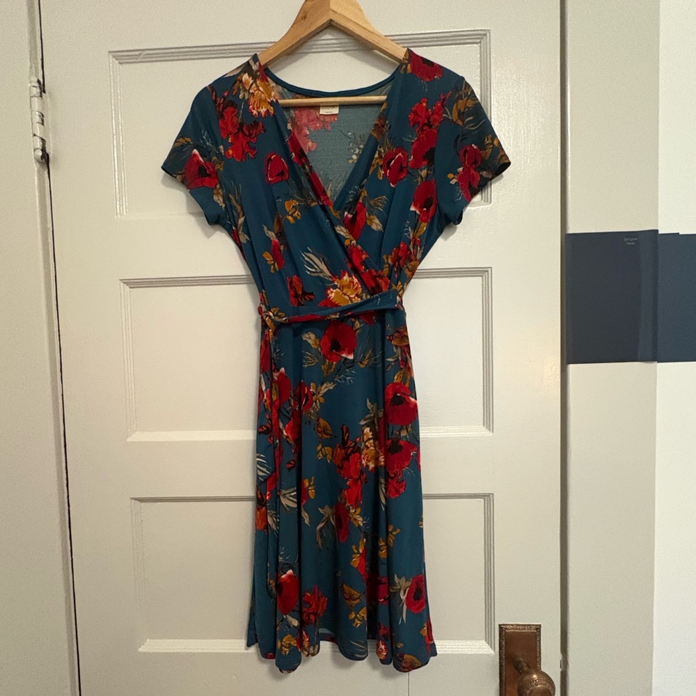 Kaileigh Teal and Red Floral Midi Dress